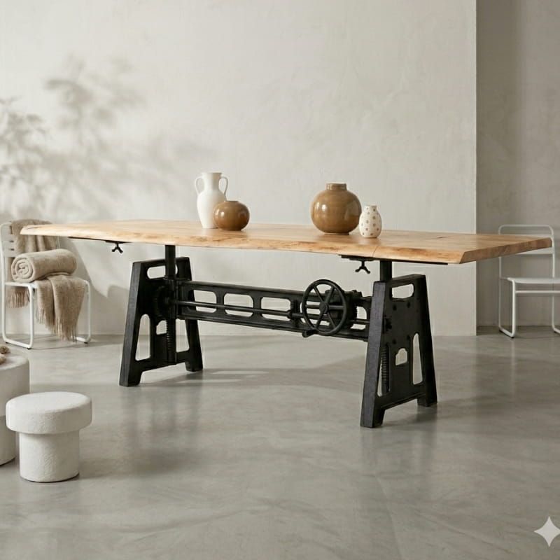 Table élévatrice extensible en acacia et fonte IRON 200/280cm