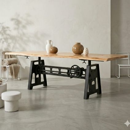 Table élévatrice extensible en acacia et fonte IRON 200/280cm
