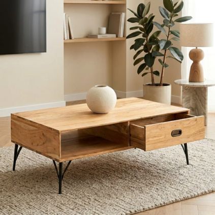 Table basse bois massif scandinave SEVENTIES 115cm