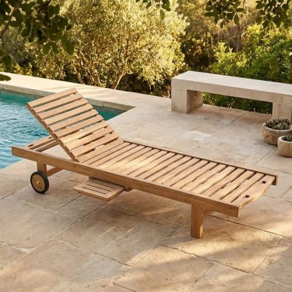 Transat en teck massif JATI 200cm avec roulettes