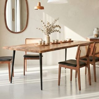 Table repas en bois recyclé vintage MERAKI 200cm pieds métal