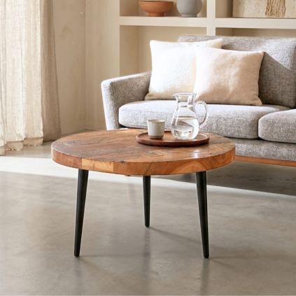 Table basse bois recyclé vintage MERAKI 70cm ronde