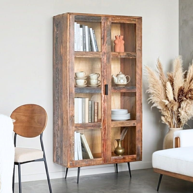 Vitrine en bois recyclé vintage MERAKI 100cm