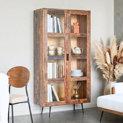 Vitrine en bois recyclé vintage MERAKI 100cm