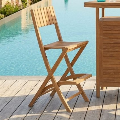 Chaise de bar jardin pliante en teck JATI 47cm
