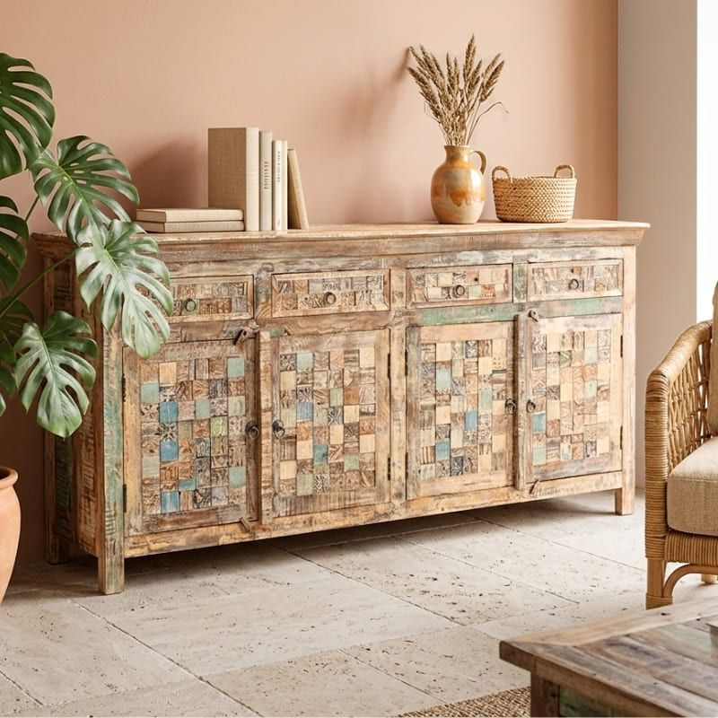 Buffet indien mosaïque bois MOZAIK 180cm