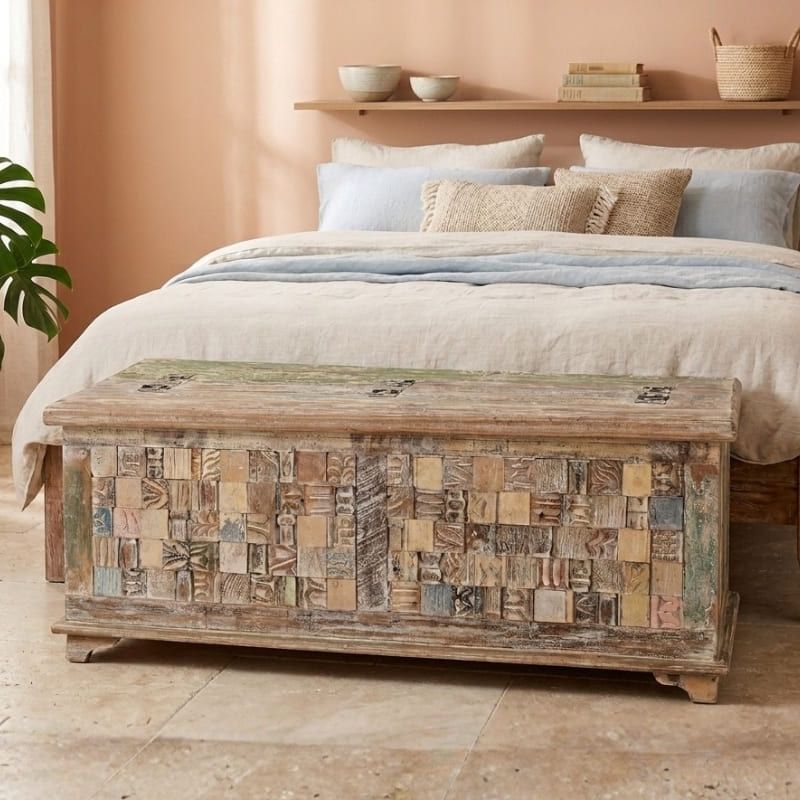 Coffre indien en mosaïque de bois MOZAIK ~115cm