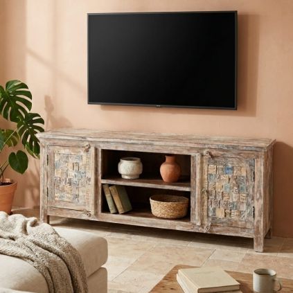 Meuble TV bois sculpté 150cm MOZAIK