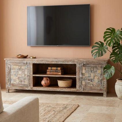 Meuble TV bois sculpté 191cm MOZAIK