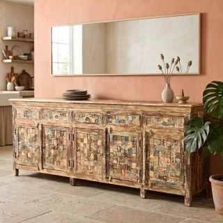 Grand buffet ethnique mosaïque bois MOZAIK 250cm
