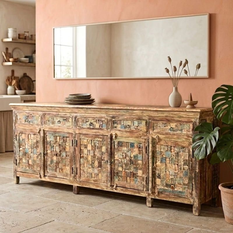 Grand buffet ethnique mosaïque bois MOZAIK 250cm