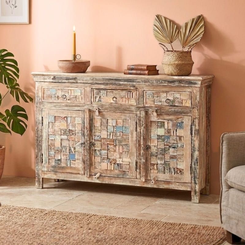 Buffet indien mosaïque bois MOZAIK 130cm