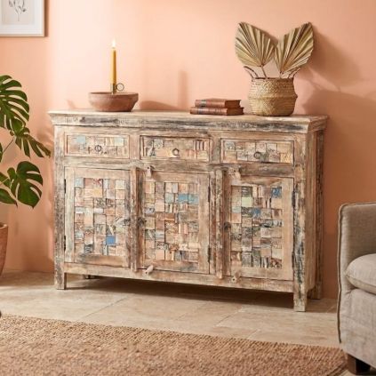 Buffet indien mosaïque bois MOZAIK 130cm