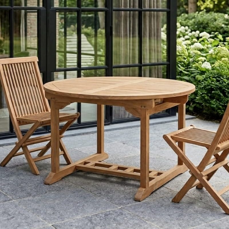 Table de jardin en teck ronde extensible Ø120/180cm JATI