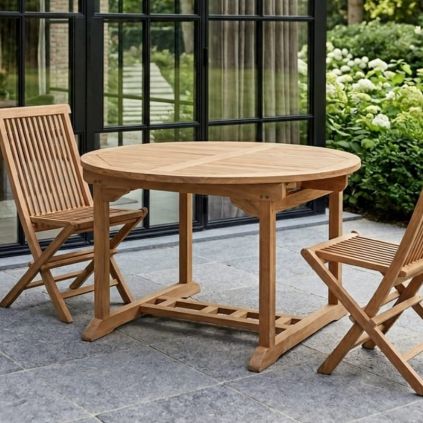 Table de jardin en teck ronde extensible Ø120/180cm JATI
