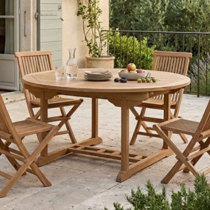 Table de jardin en teck ronde extensible Ø150/200cm JATI