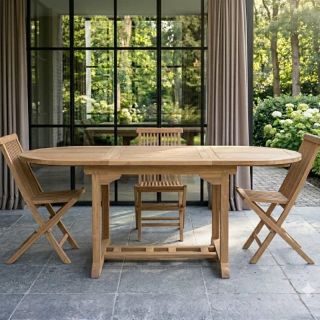 Table jardin teck massif extensible 8 à 12 personnes JATI 120/180cm Ovale