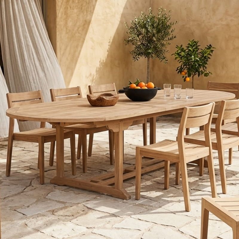 Table teck extérieur ovale 220/260/300cm extensible JATI