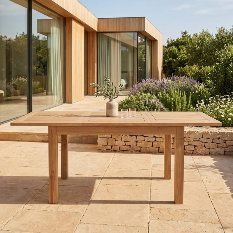 Table jardin extensible bois teck massif rectangulaire 120/180cm JATI