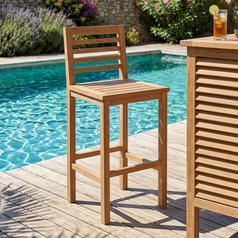 Chaise de bar jardin teck JATI 46cm