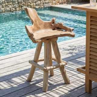 Chaise de bar pivotante racine de teck RACINE ~70cm 4 pieds