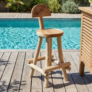 Chaise de bar en racine de teck RACINE 40cm 4 pieds