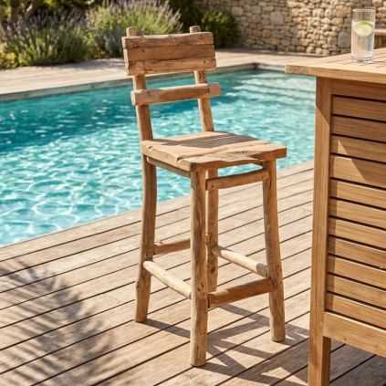 Chaise de bar teck recyclé RUSTIC 47cm