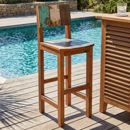 Chaise de bar en bois de bateau BOATWOOD 44cm