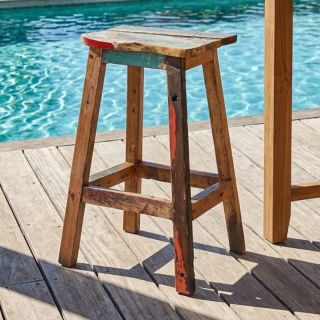 Tabouret de bar bois de bateau BOATWOOD 45cm forme naturelle