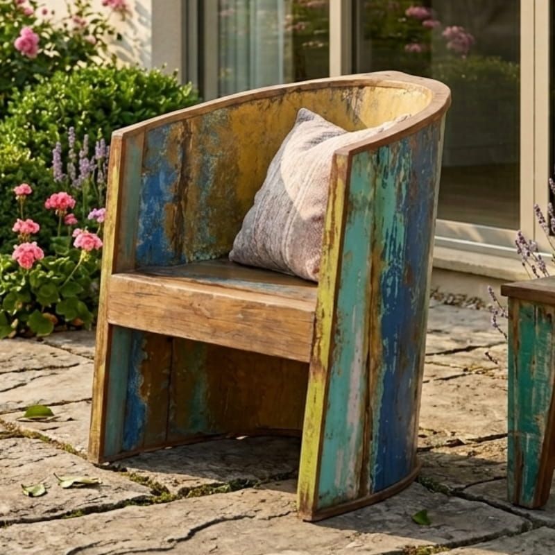 Fauteuil bois de bateau recyclé BOATWOOD 63cm