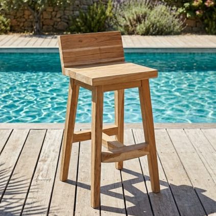 Chaise de bar teck massif brossé POHON 45cm