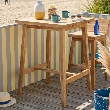 Table haute teck massif brossé POHON 80cm carrée