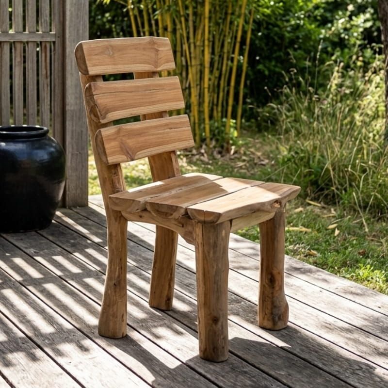 Chaise en teck massif recyclé BRANCHE 45cm rondin