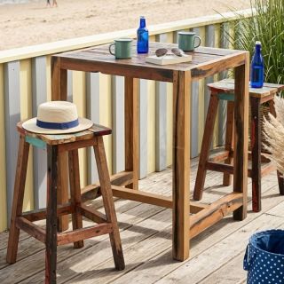 Table haute carrée en bois de bateau BOATWOOD 100cm