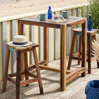 Table haute carrée en bois de bateau BOATWOOD 100cm