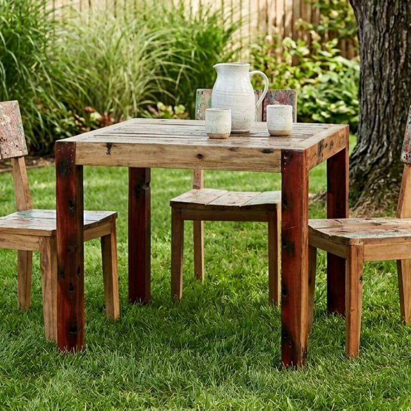 Table repas bois de bateau recyclé carrée BOATWOOD 90cm