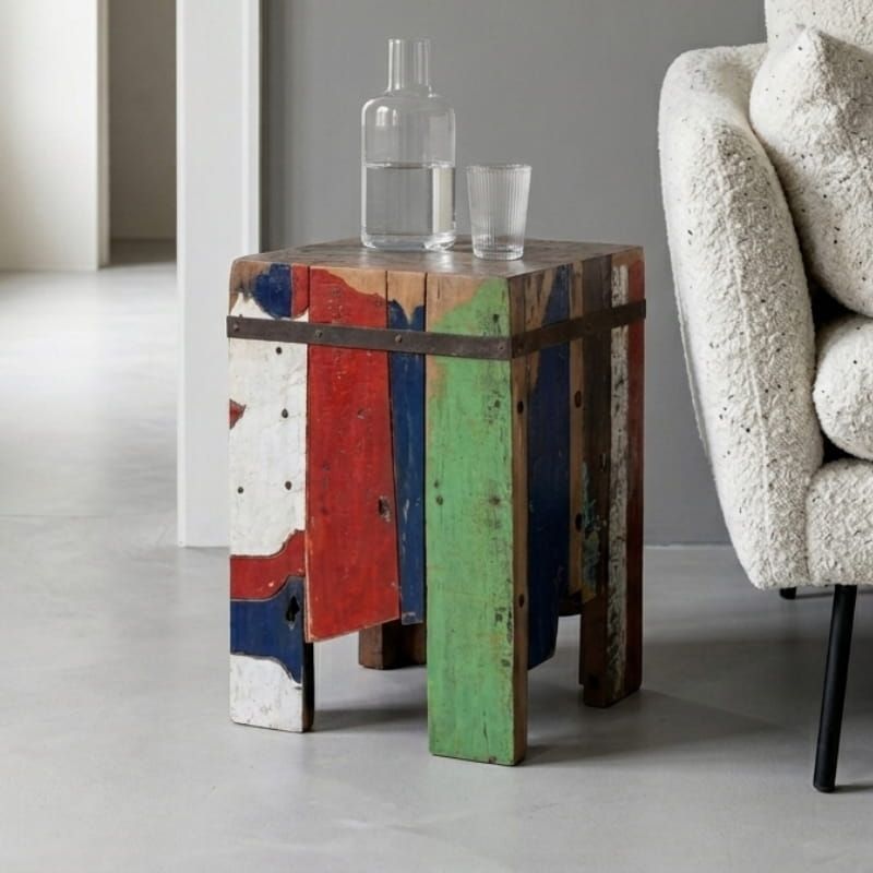 Bout de canapé bois bateau recyclé BOATWOOD 30cm