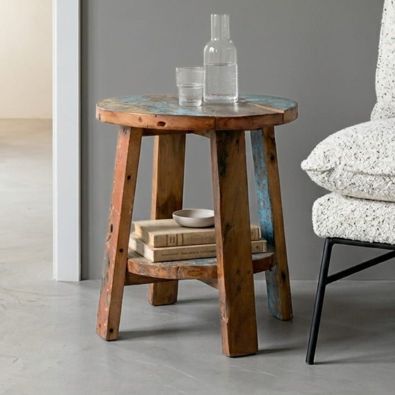 Bout de canapé bois de bateau recyclé BOATWOOD Ø45cm