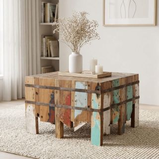 Table basse carrée bois de bateau recyclé BOATWOOD 60cm