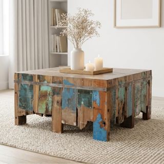 Table basse carrée bois de bateau BOATWOOD 80cm