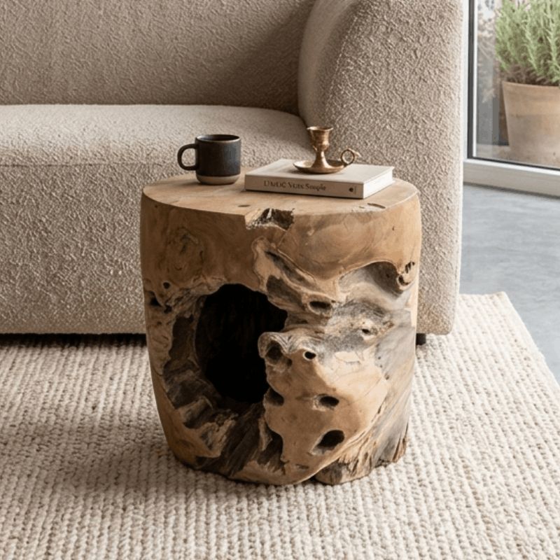 Bout de canapé rond en racine de teck RACINE d40cm