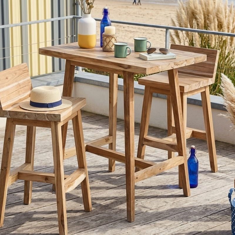 Table haute teck massif brossé POHON 120cm