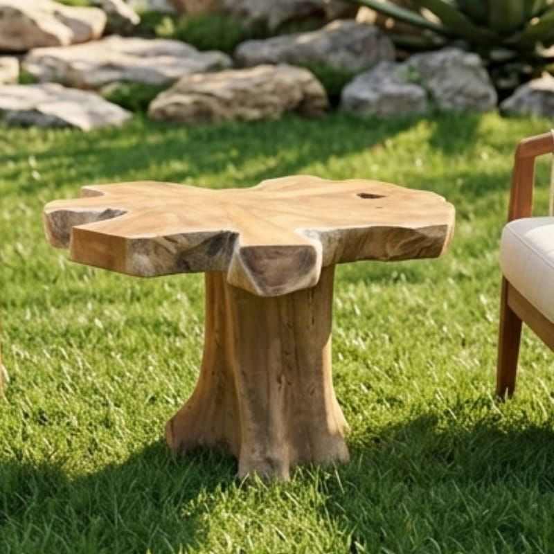 Table basse tranche racine de teck étoile ≈ Ø65cm