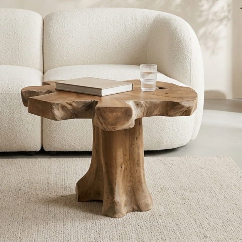 Table basse tranche racine de teck étoile ≈ Ø65cm