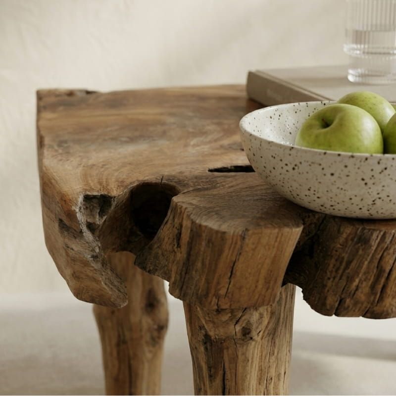 Table basse tranche racine de teck 4 pieds ≈90cm