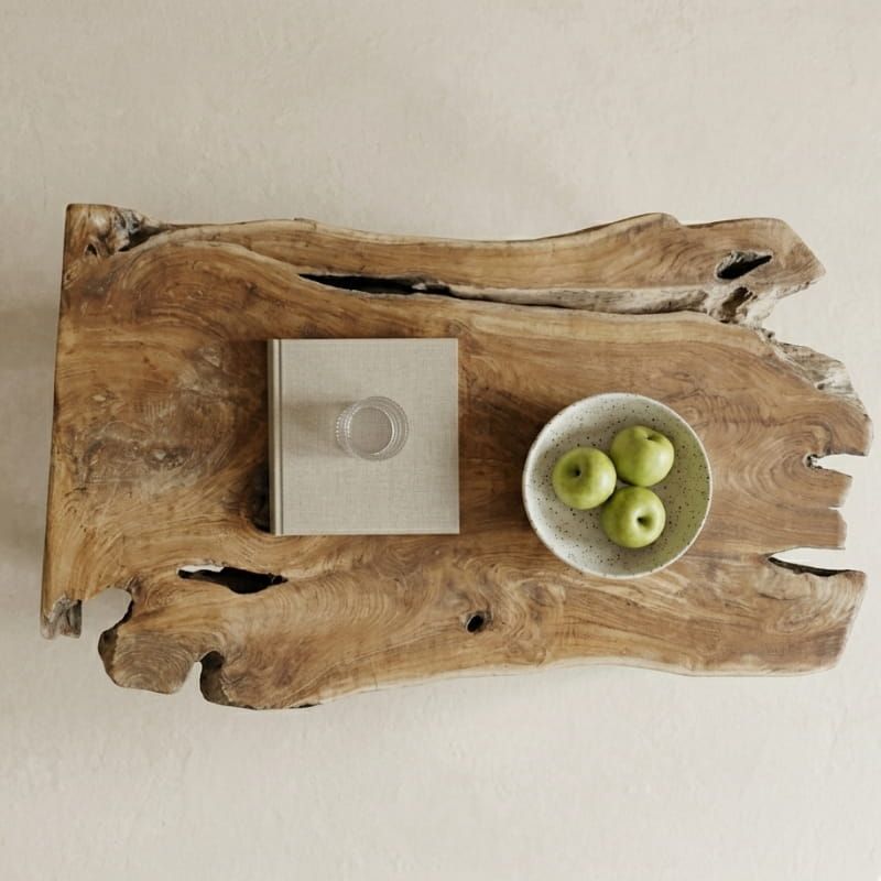 Table basse tranche racine de teck 4 pieds ≈90cm