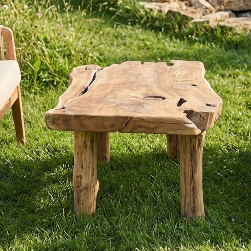 Table basse tranche racine de teck 4 pieds ≈90cm