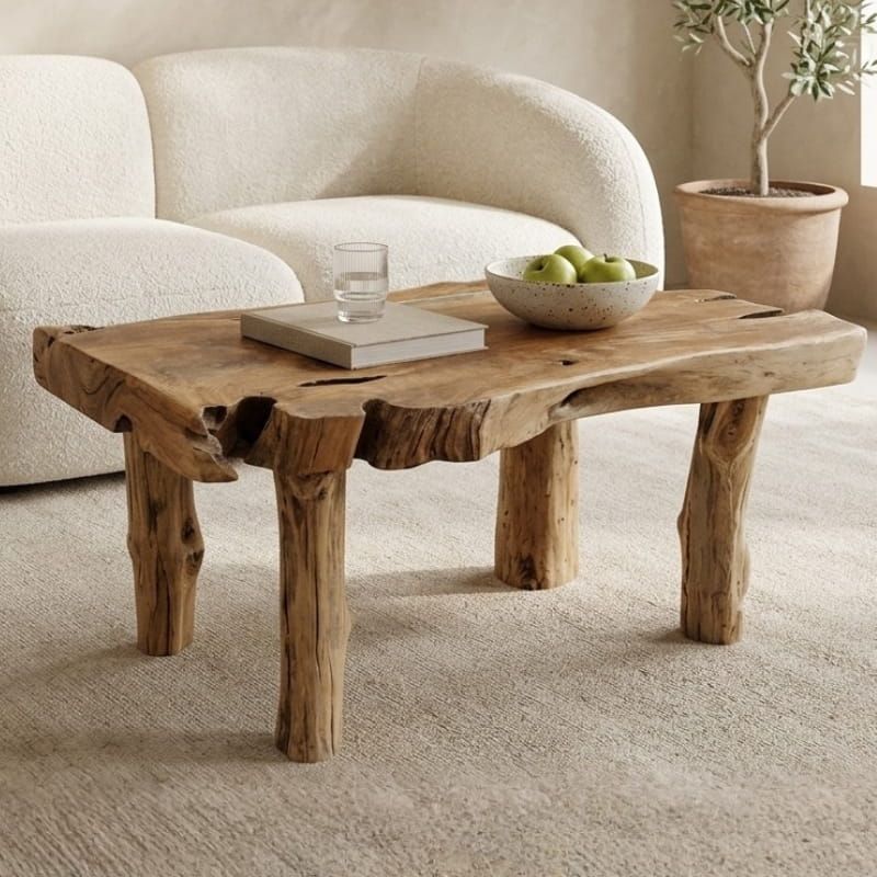 Table basse tranche racine de teck 4 pieds ≈90cm