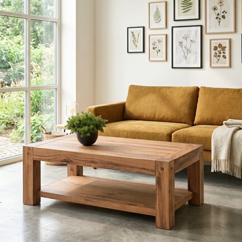 Table basse rectangulaire chêne avec double plateau 120cm OAKWOOD