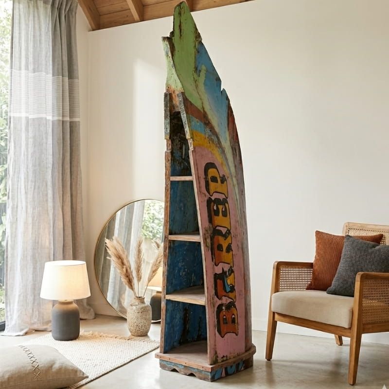 Bibliothèque pirogue bois recyclé BOATWOOD 55cm